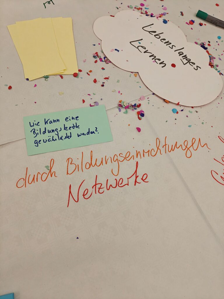 Ausschnitt aus den Ergebnissen des Worldcafés "lebenslanges Lernen - Wie kann eine Bildungskette gewährleitstet werden?
