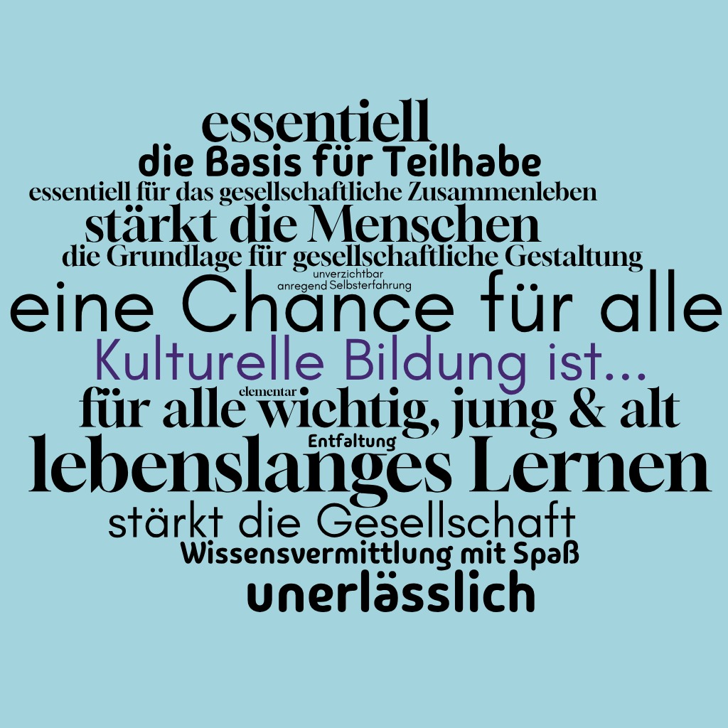 Wortwolke mit dem Thema: kulturelle Bildung ist...